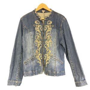 Embroidered Denim Jacket Western Boho Gold Scroll Reba XL
